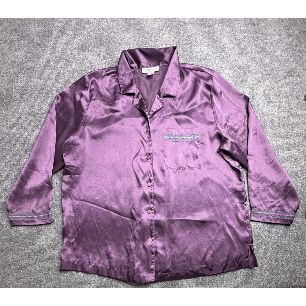 Vintage Morgan Taylor Sleepshirt Womens XXL Purple Satin 3/4 Sleeve